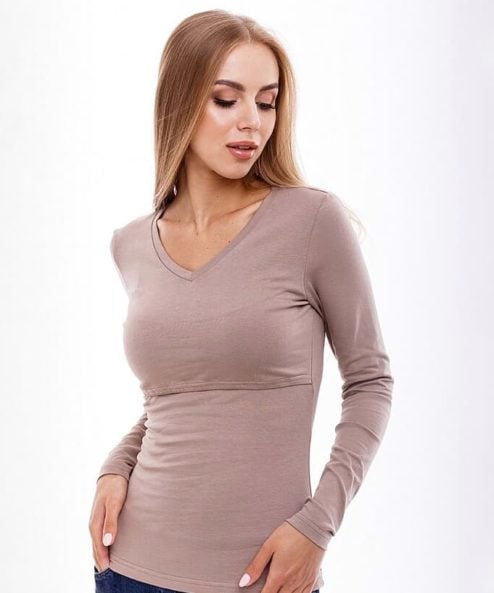Бежевый лонгслив для будущих и кормящих мам Adrianna
