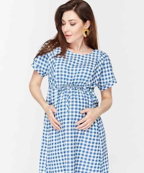 Синее платье в клетку для будущих и кормящих мам Sherry — изображение 6