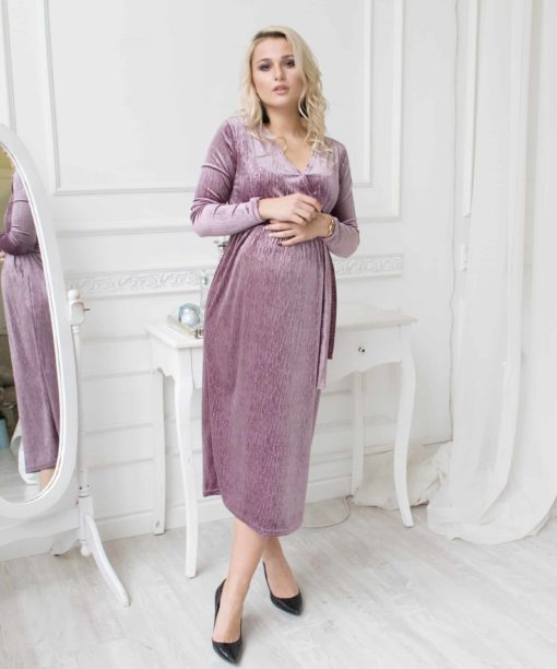 Лиловое бархатное платье для будущих и кормящих мам Magnolia