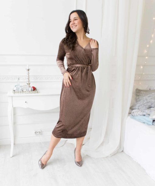 Кофейное бархатное платье для будущих и кормящих мам Magnolia