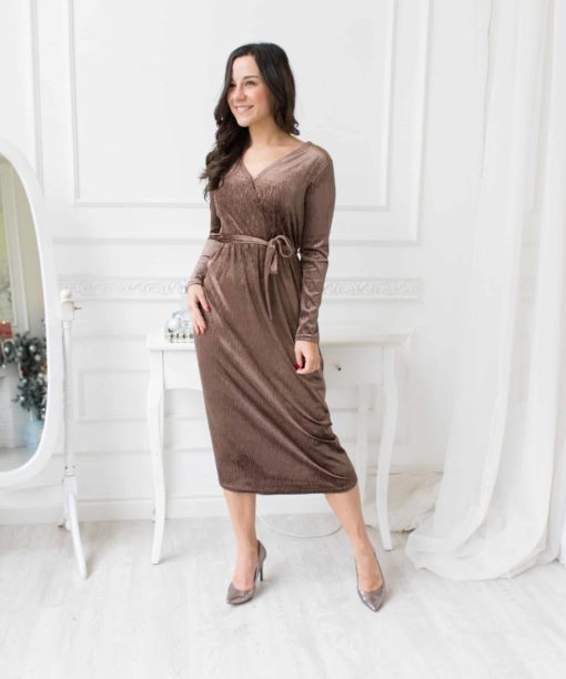 Кофейное бархатное платье для будущих и кормящих мам Magnolia — изображение 2