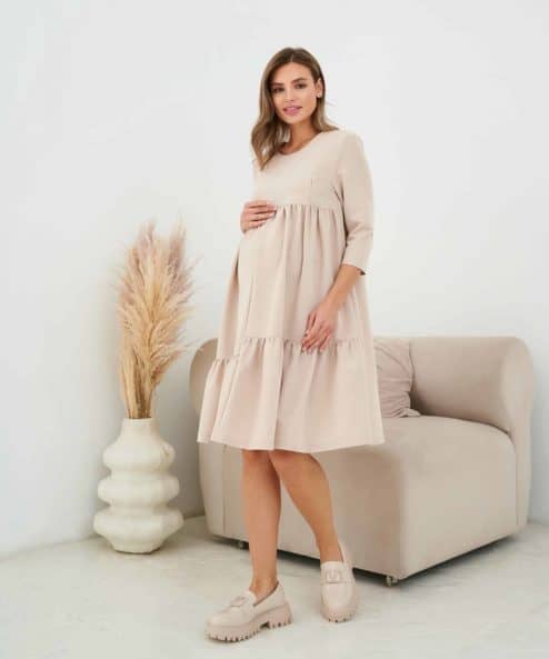 Бежевое платье для будущих и кормящих мам Nina — изображение 9