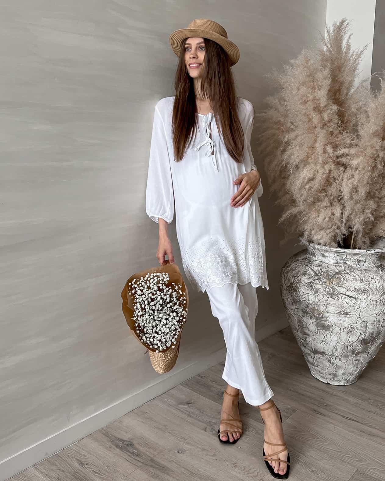 Белые льняные брюки для будущих мам Linen Белые льняные брюки для будущих мам Linen