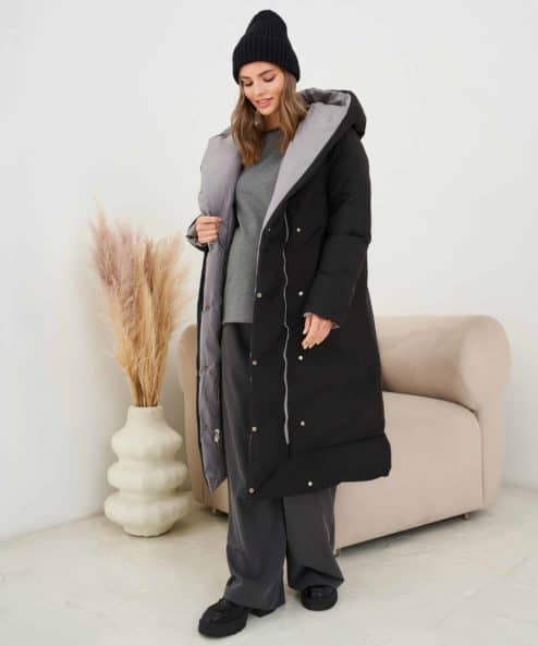 Серо-черное двухстороннее зимнее пальто Kleo Серо-черное двухстороннее зимнее пальто Kleo — изображение 18