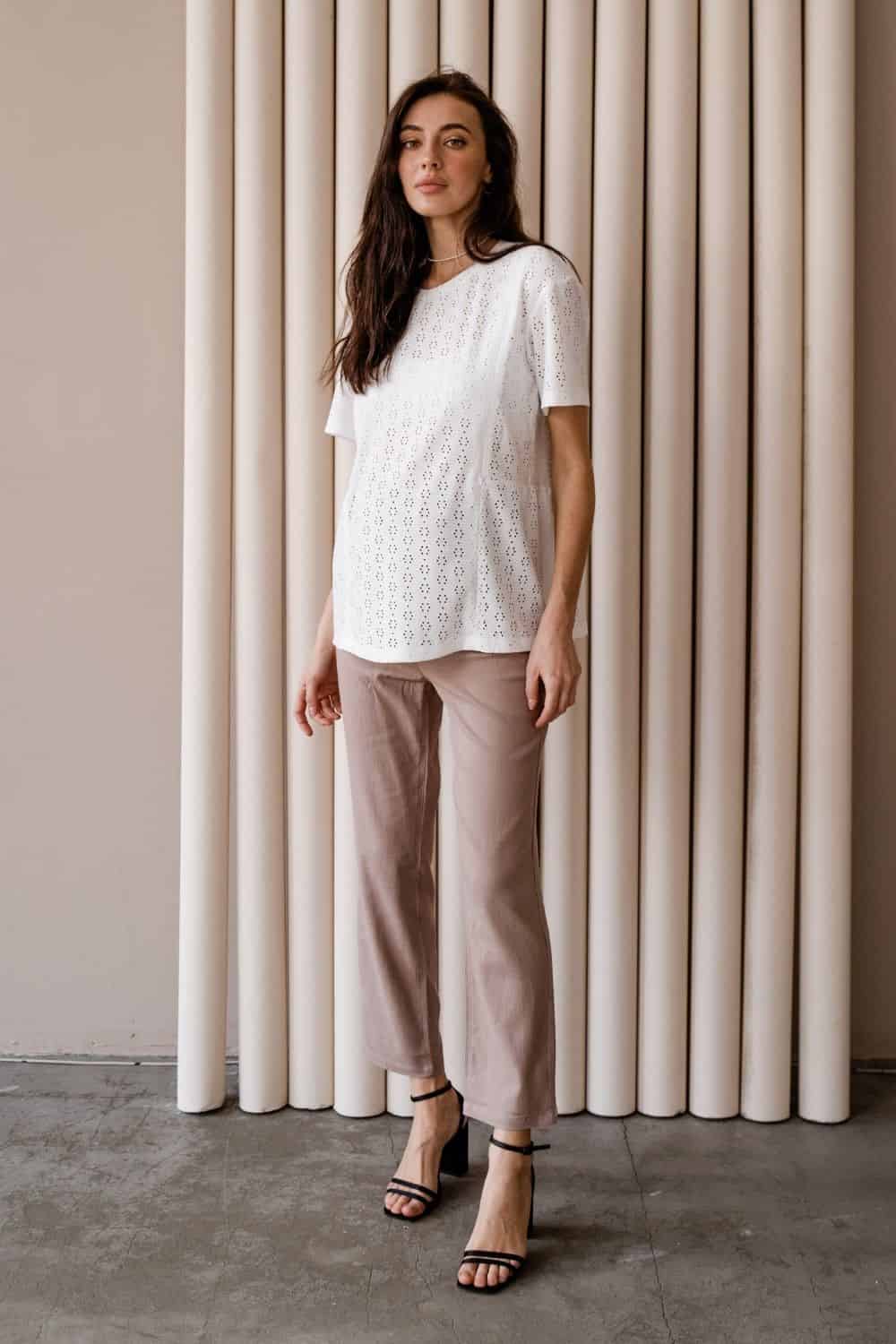 Кофейные льняные брюки для будущих мам Linen Кофейные льняные брюки для будущих мам Linen