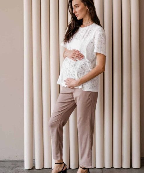 Кофейные льняные брюки для будущих мам Linen Кофейные льняные брюки для будущих мам Linen — изображение 2