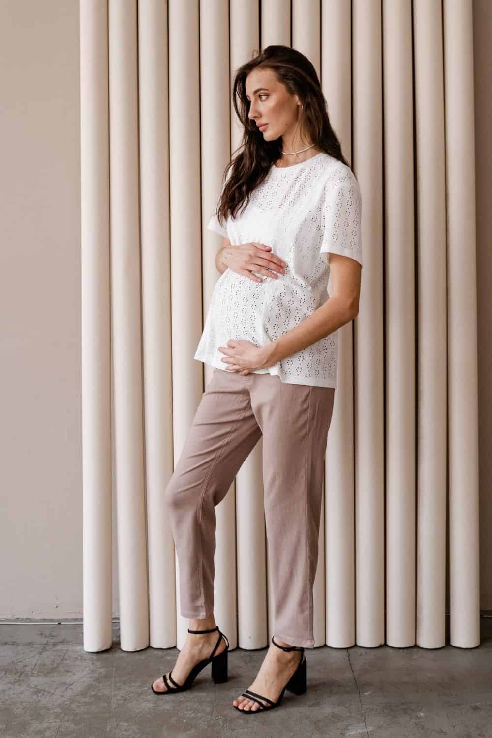 Кофейные льняные брюки для будущих мам Linen Кофейные льняные брюки для будущих мам Linen — изображение 2