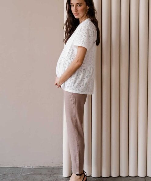 Кофейные льняные брюки для будущих мам Linen Кофейные льняные брюки для будущих мам Linen — изображение 3