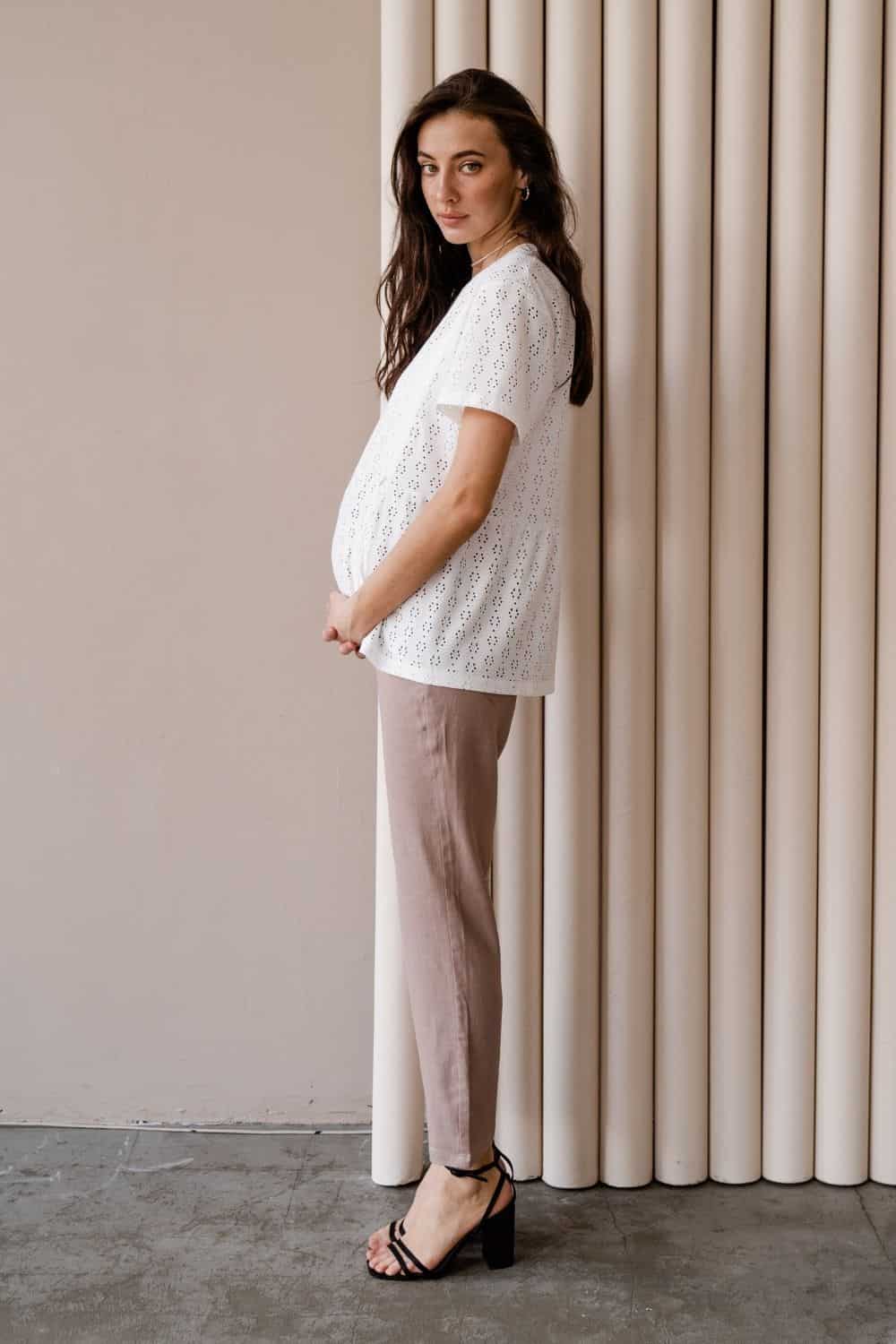 Кофейные льняные брюки для будущих мам Linen Кофейные льняные брюки для будущих мам Linen — изображение 3