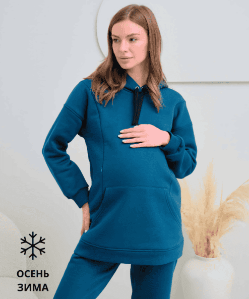 Изумрудное теплое худи для будущих и кормящих мам Sport