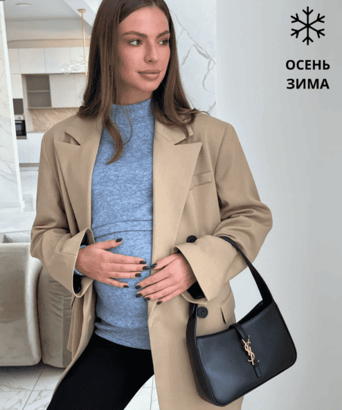 Голубой теплый гольф для беременных и кормящих мам Marian Warm