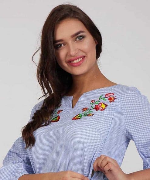Голубое платье в клетку для будущих и кормящих мам Lada — изображение 7