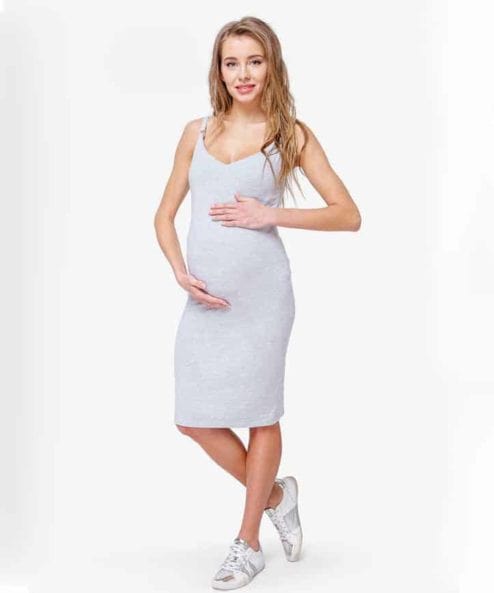 Серое платье-топ для будущих и кормящих мам Bodycon