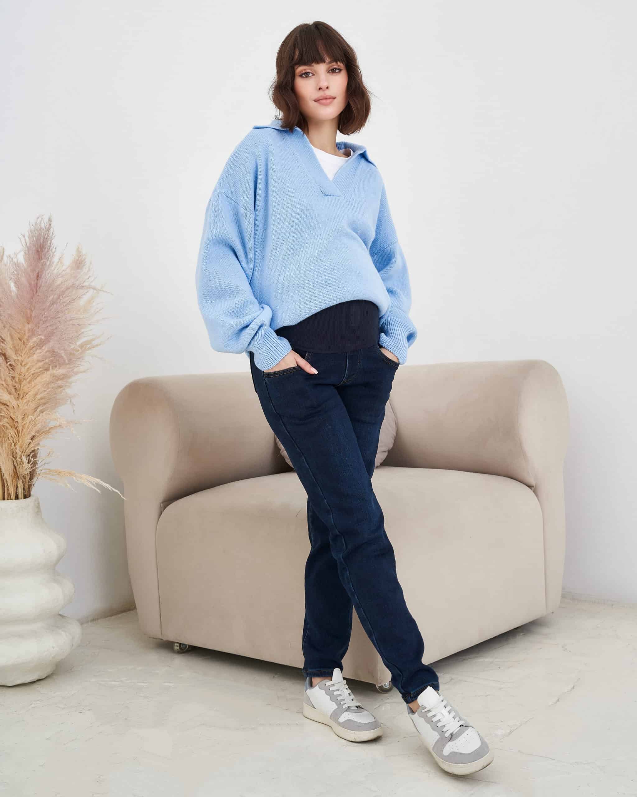 Синие утеплённые джинсы moms для беременных Isla New Синие утеплённые джинсы moms для беременных Isla New
