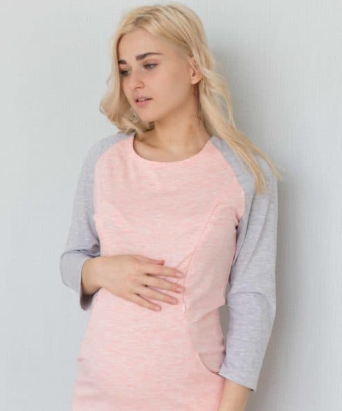 Серо-персиковое домашнее платье для беременных и кормящих Peach Coton — изображение 4