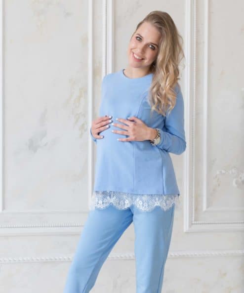 Голубой свитшот с кружевом для беременных и кормящих мам Summer Lace