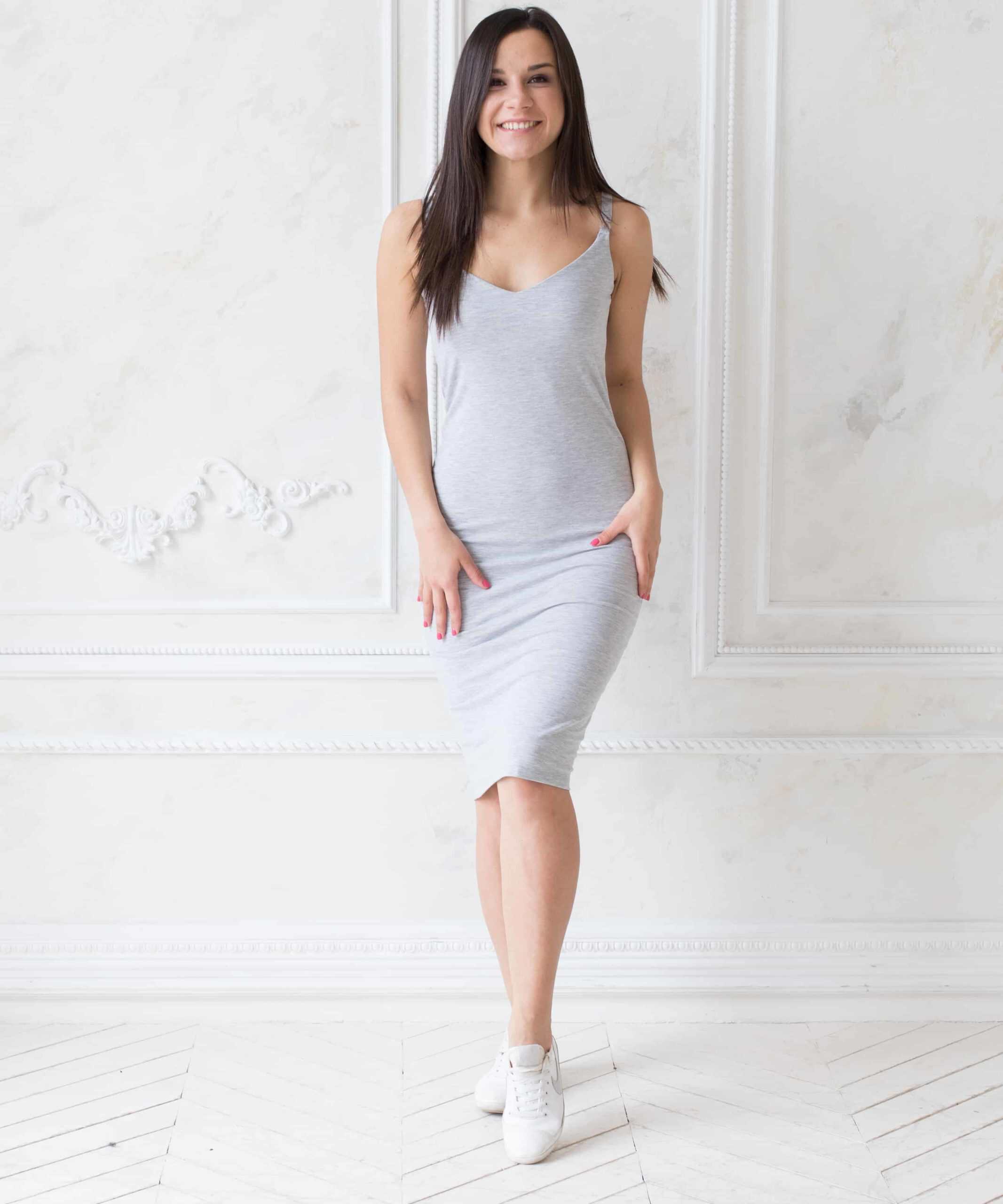 Серое платье-топ для будущих и кормящих мам Bodycon Серое платье-топ для будущих и кормящих мам Bodycon — изображение 7
