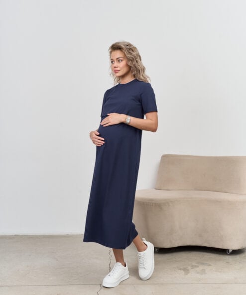 Темно-синее платье-футболка для будущих и кормящих мам Casual — изображение 11