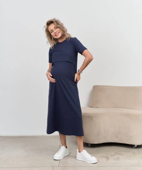 Темно-синее платье-футболка для будущих и кормящих мам Casual — изображение 6