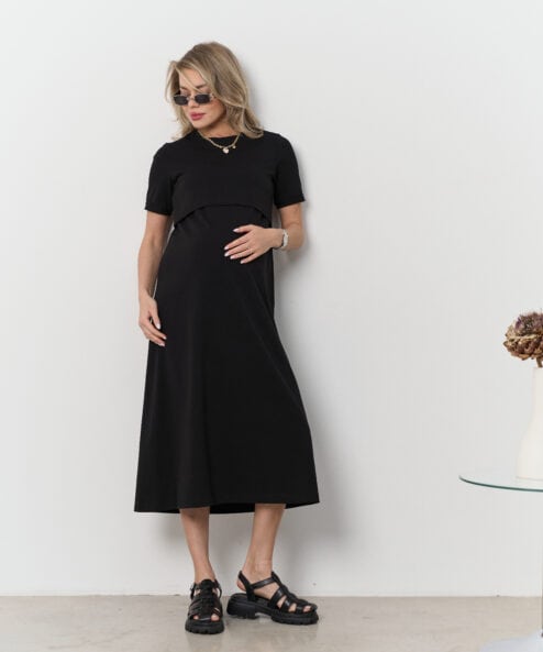 Черное платье-футболка для будущих и кормящих мам Casual — изображение 6