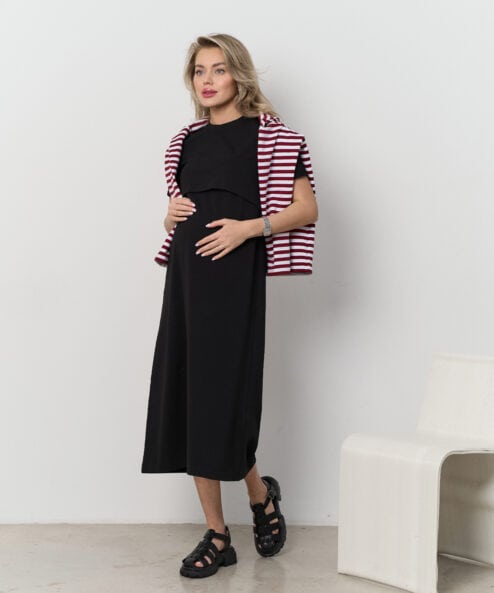 Черное платье-футболка для будущих и кормящих мам Casual — изображение 10