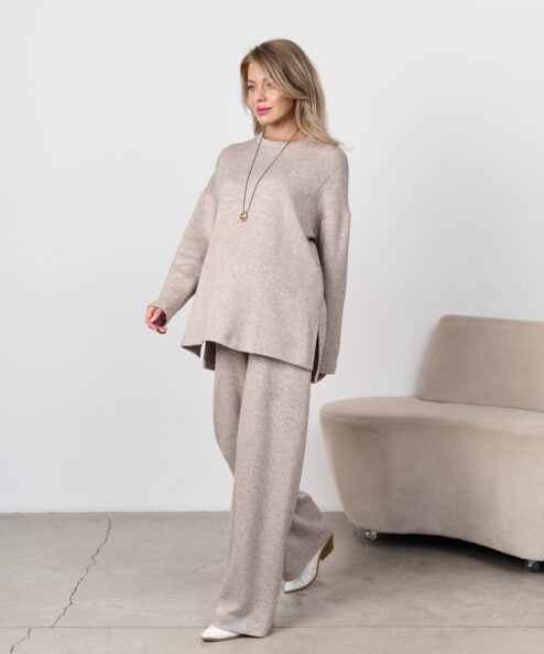 Бежевые теплые брюки для будущих и кормящих мам Trendy