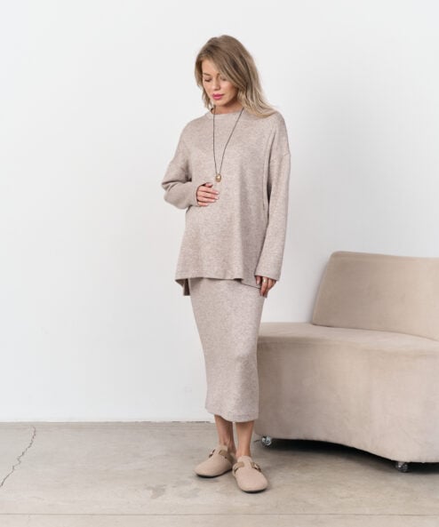 Бежевая теплая юбка для будущих и кормящих мам Trendy