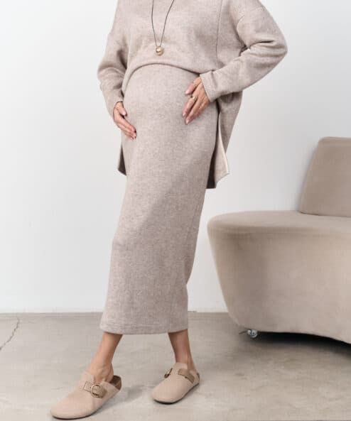 Бежевая теплая юбка для будущих и кормящих мам Trendy — изображение 5