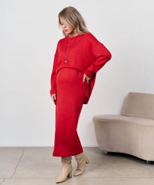 Красная теплая юбка для будущих и кормящих мам Trendy
