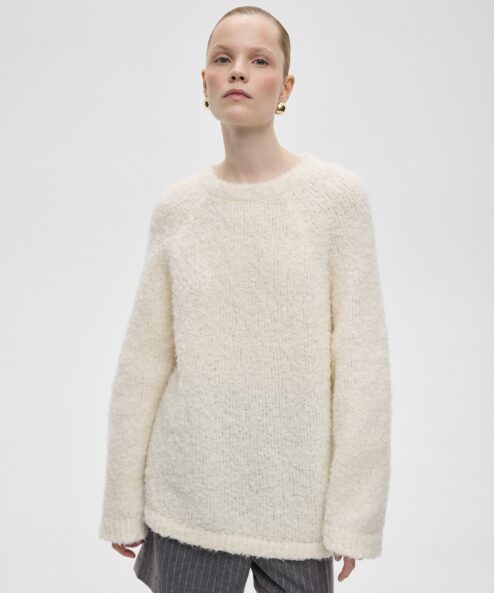 Молочный удлиненный джемпер из шерсти альпаки Wooly