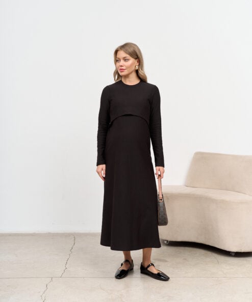Черное платье для будущих и кормящих мам Casual Warm Черное платье для будущих и кормящих мам Casual Warm — изображение 3