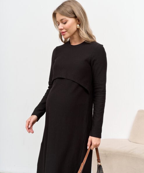 Черное платье для будущих и кормящих мам Casual Warm Черное платье для будущих и кормящих мам Casual Warm — изображение 4