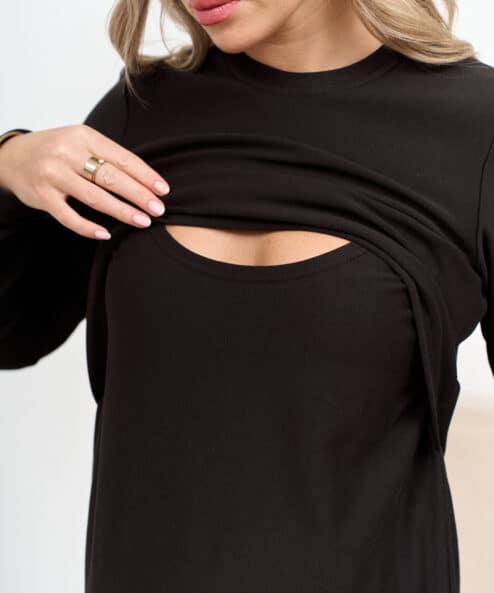 Черное платье для будущих и кормящих мам Casual Warm Черное платье для будущих и кормящих мам Casual Warm — изображение 2
