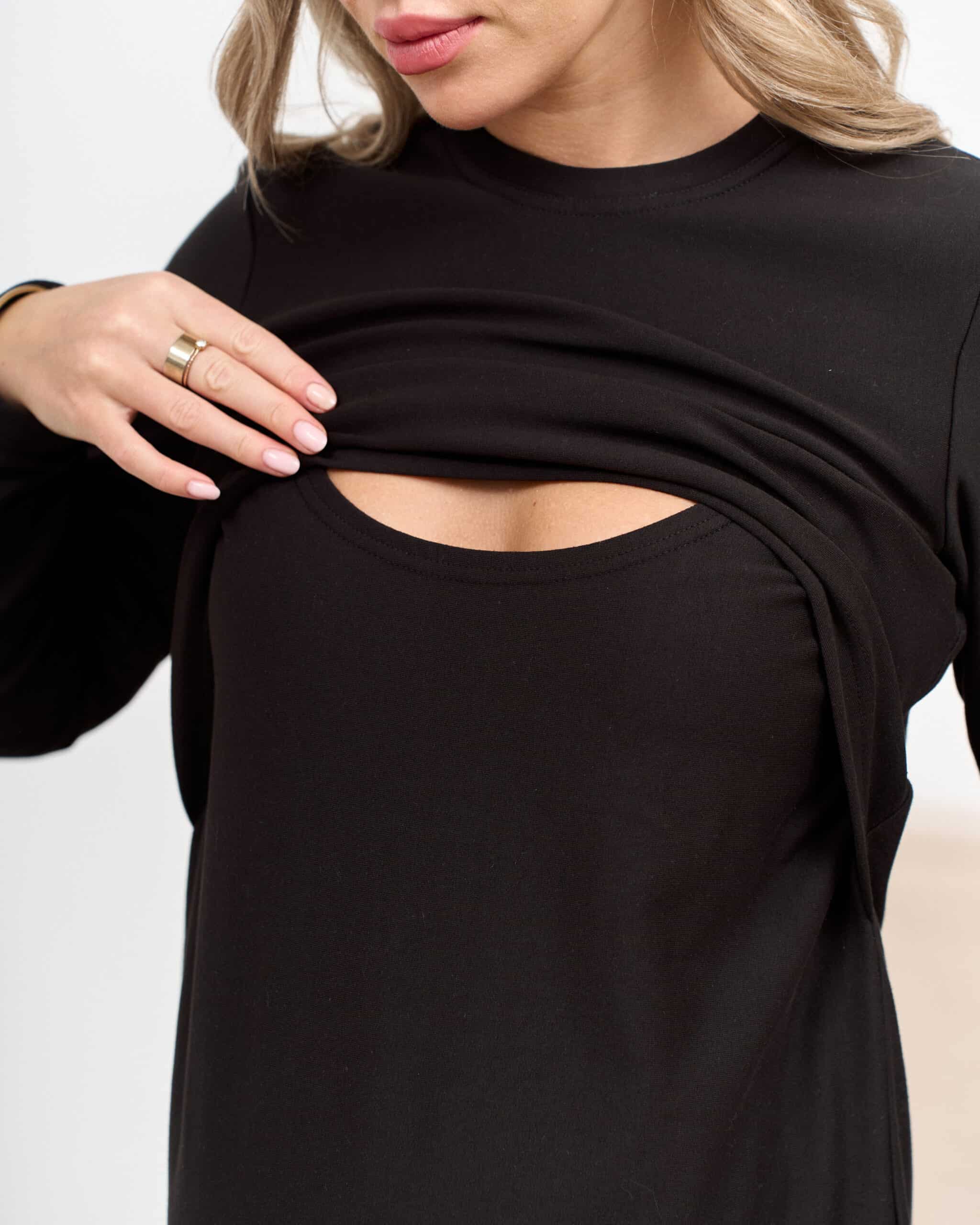Черное платье для будущих и кормящих мам Casual Warm Черное платье для будущих и кормящих мам Casual Warm — изображение 2