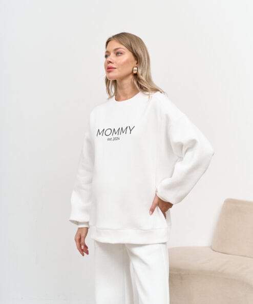 Молочный теплый свитшот для будущих и кормящих мам MOMMY est 2024 — изображение 3
