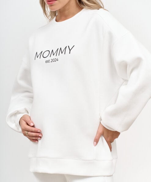 Молочный теплый свитшот для будущих и кормящих мам MOMMY est 2024 — изображение 6