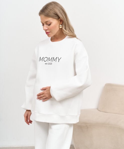 Молочный теплый свитшот для будущих и кормящих мам MOMMY est 2025 — изображение 5