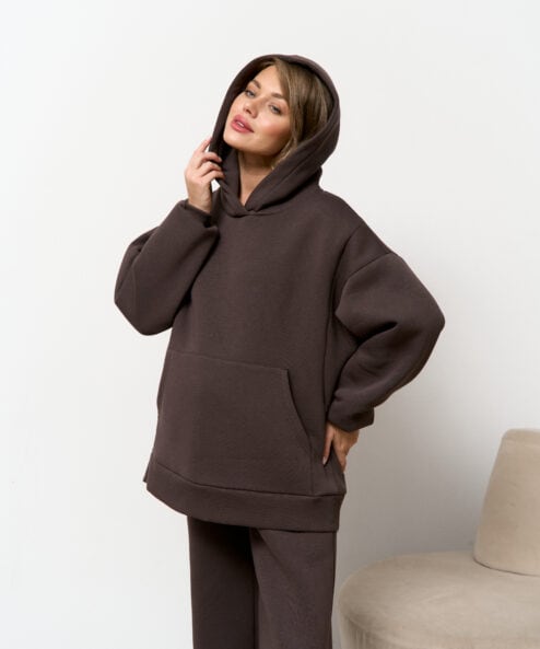 Кофейное теплое худи для будущих и кормящих мам Juna Warm