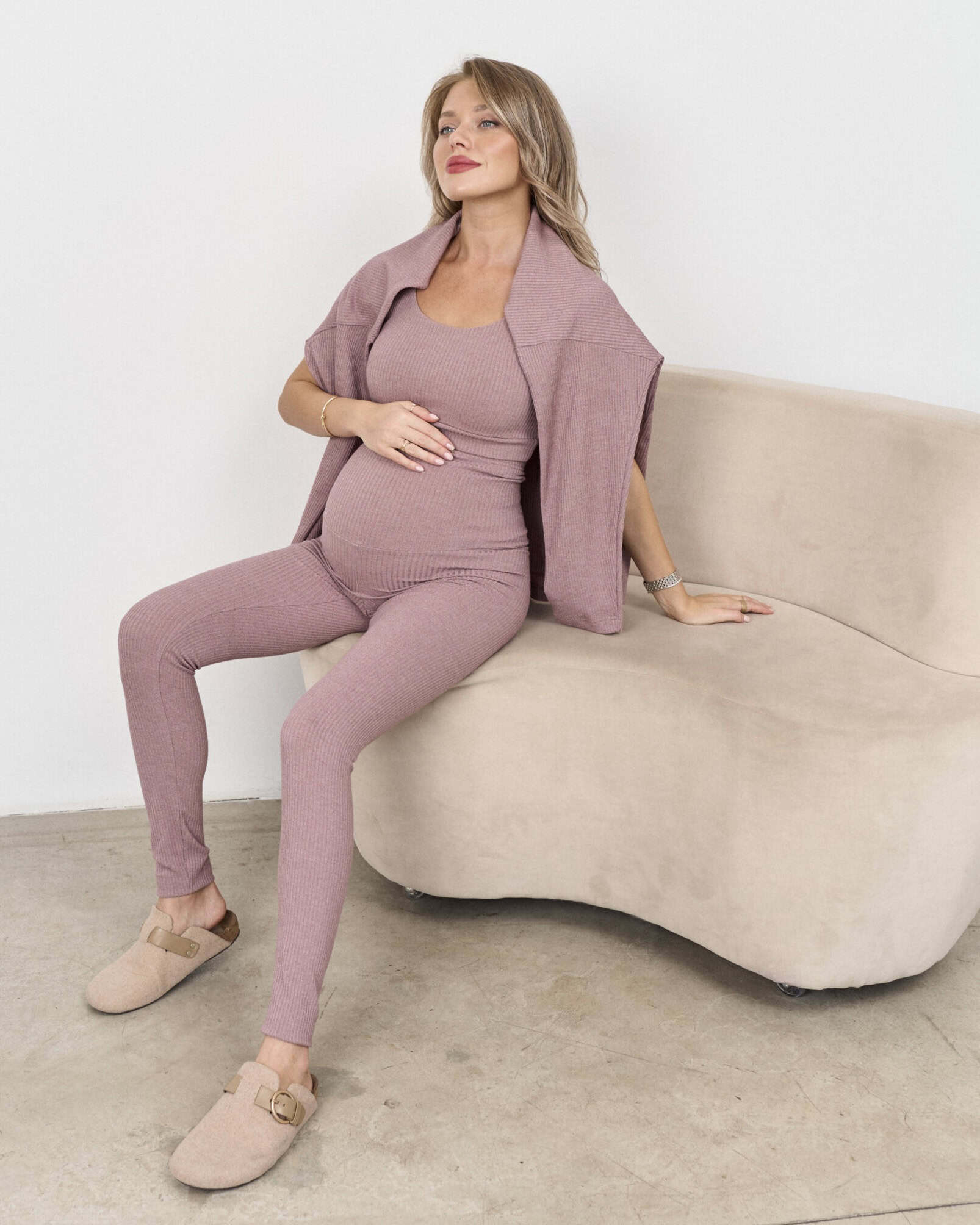 Кофейные леггинсы в рубчик для беременных Kardy New Кофейные леггинсы в рубчик для беременных Kardy New