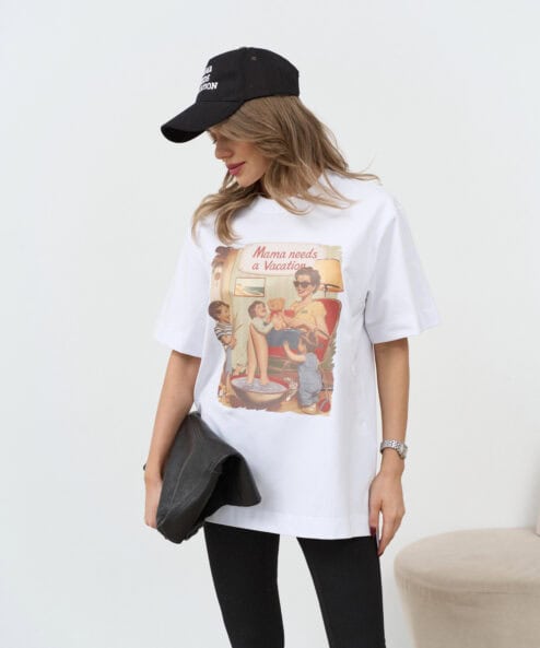 Белая футболка для будущих и кормящих мам Mama needs a vacation Белая футболка для будущих и кормящих мам Mama needs a vacation — изображение 5