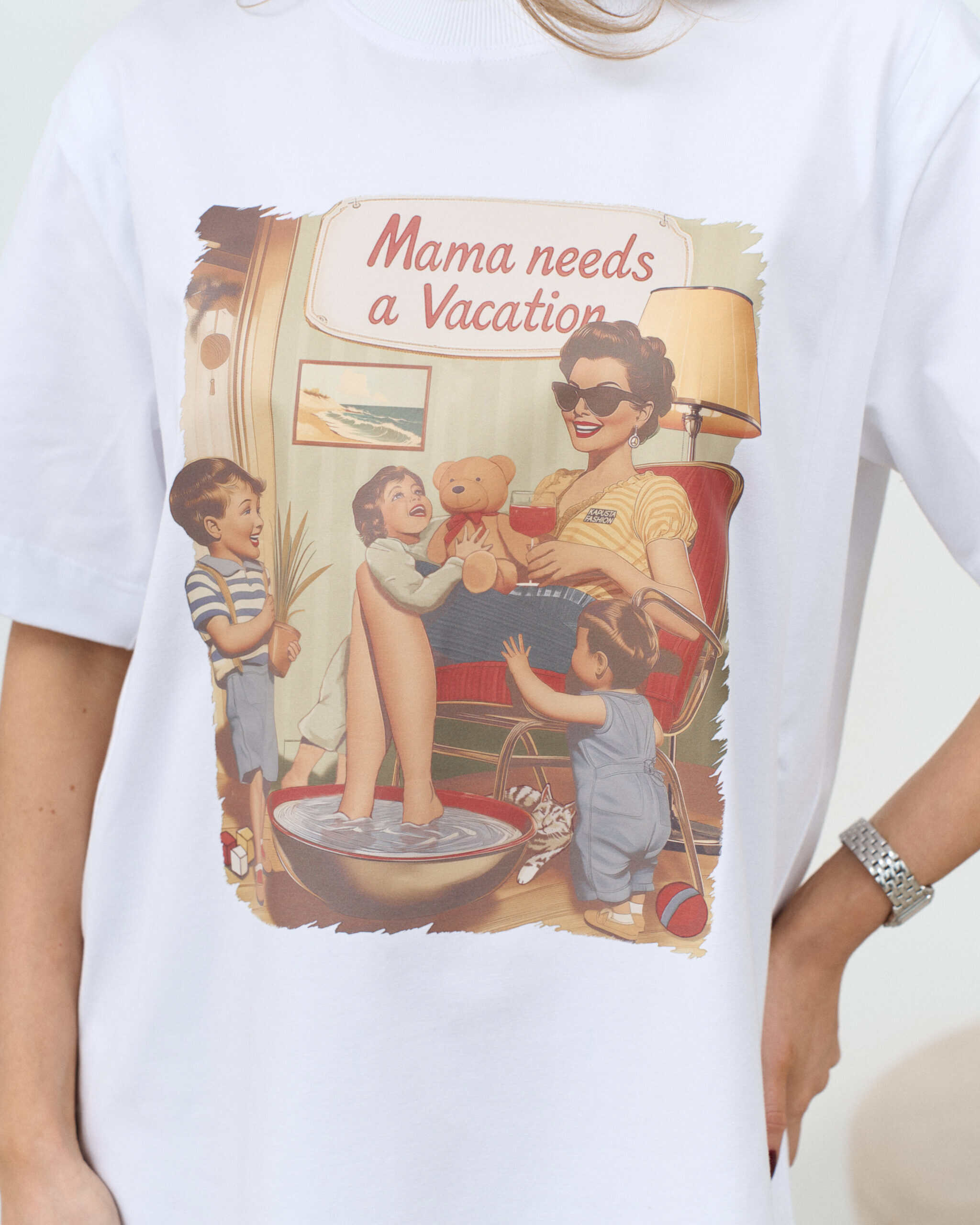 Белая футболка для будущих и кормящих мам Mama needs a vacation Белая футболка для будущих и кормящих мам Mama needs a vacation — изображение 11