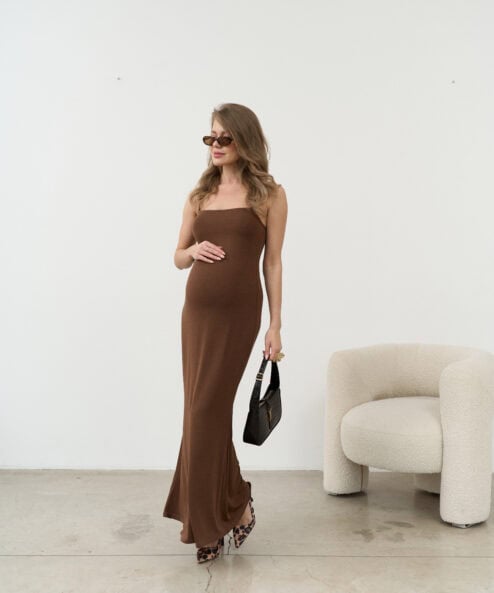 Шоколадное платье-комбинация макси Melania — изображение 4