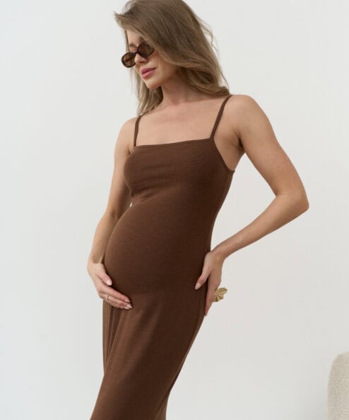 Шоколадное платье-комбинация макси Melania — изображение 13