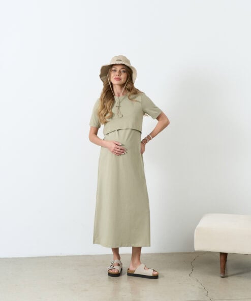 Оливковое платье-футболка для будущих и кормящих мам Casual — изображение 5