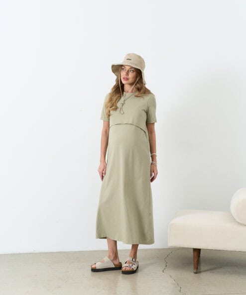 Оливковое платье-футболка для будущих и кормящих мам Casual — изображение 3
