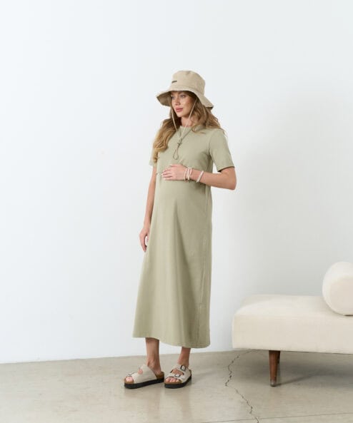 Оливковое платье-футболка для будущих и кормящих мам Casual — изображение 6