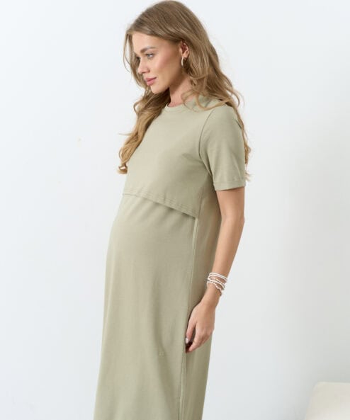Оливковое платье-футболка для будущих и кормящих мам Casual — изображение 4