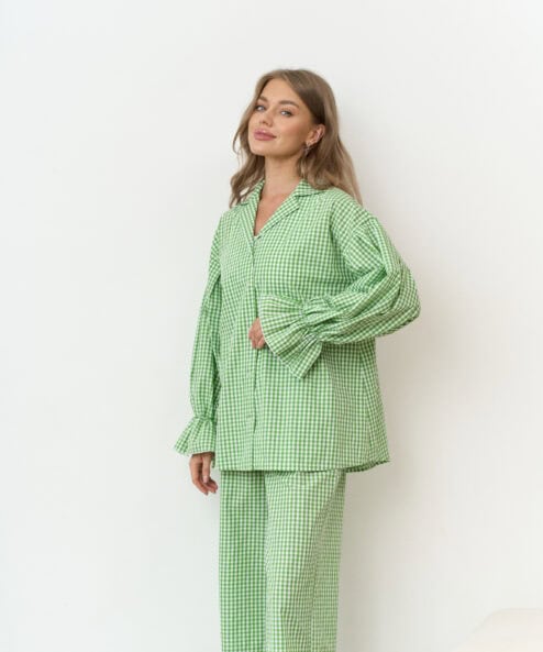 Зеленая оверсайз-рубашка в клетку Siesta — изображение 5
