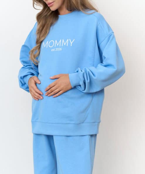 Голубой свитшот для будущих и кормящих мам MOMMY est 2026 — изображение 8