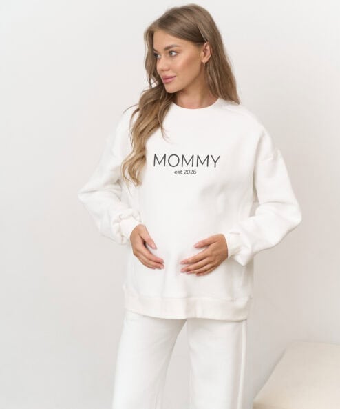 Молочный теплый свитшот для будущих и кормящих мам MOMMY est 2026